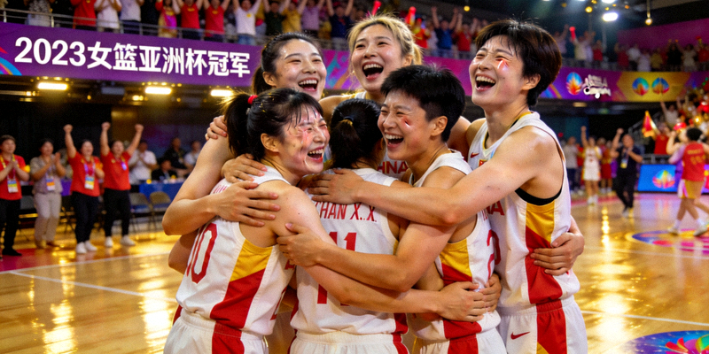 中国女篮夺得亚洲杯冠军庆祝时刻 - 队员们拥抱在一起喜极而泣